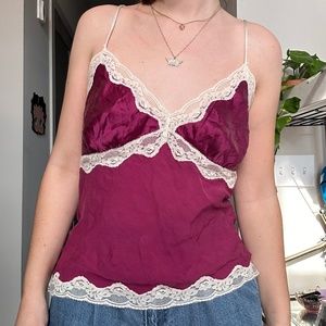 🖤 Y2k Silk Fuchsia Lace Cami 💗 Size XL